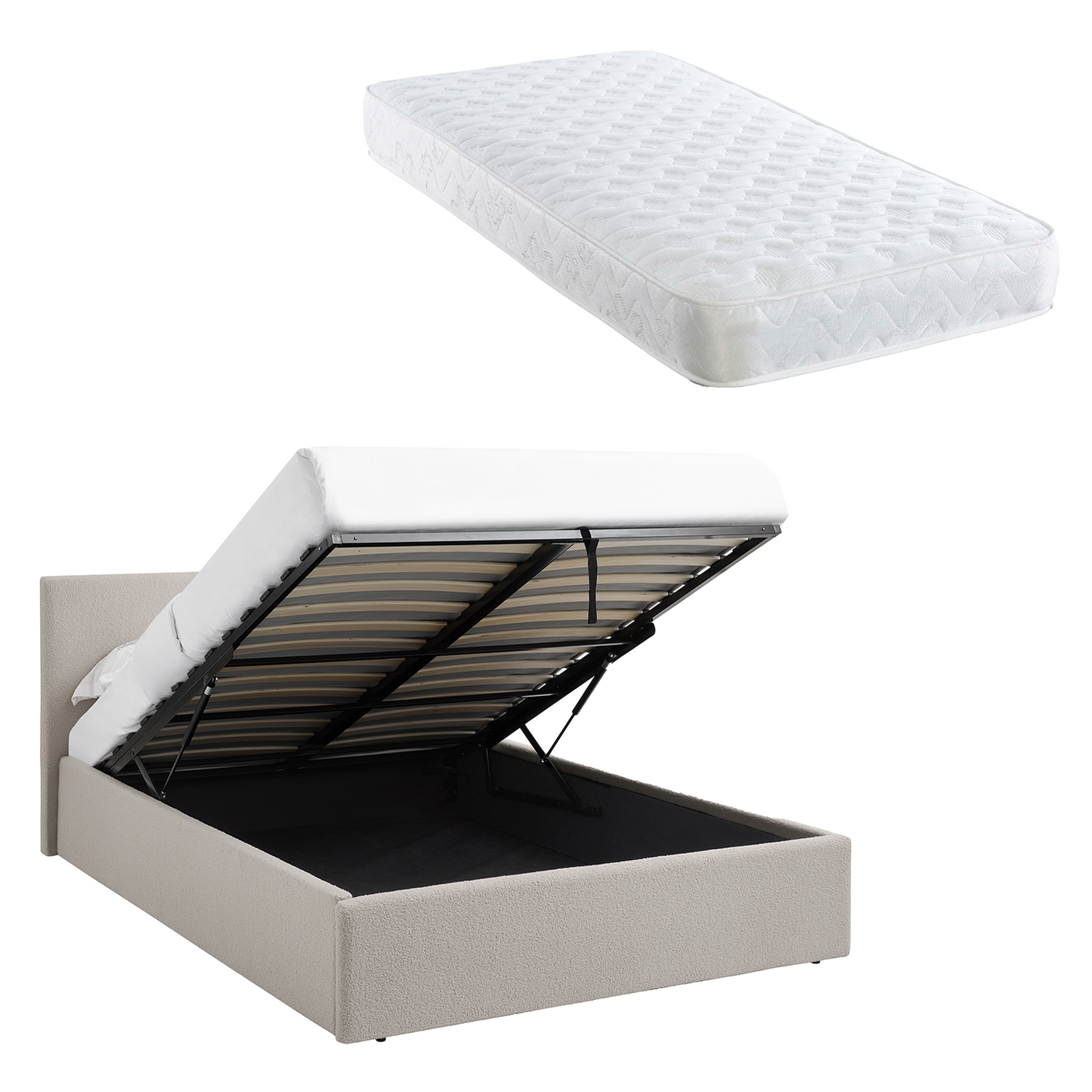 TEDDY Boucle Gas Lift Ottoman Storage Bed in Beige with 4 Size + Mattress Option