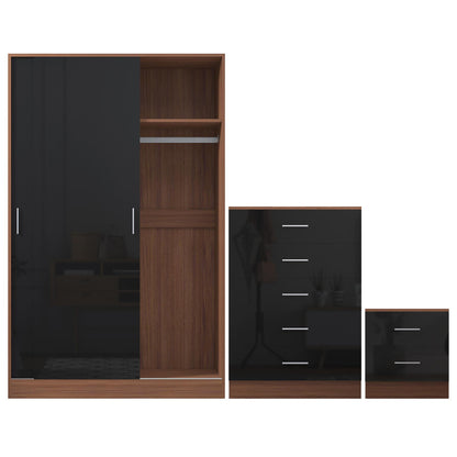 REFLECT Gloss 3pc Set - 2 Door Sliding Wardrobe + 5 Draw Chest + Bedside