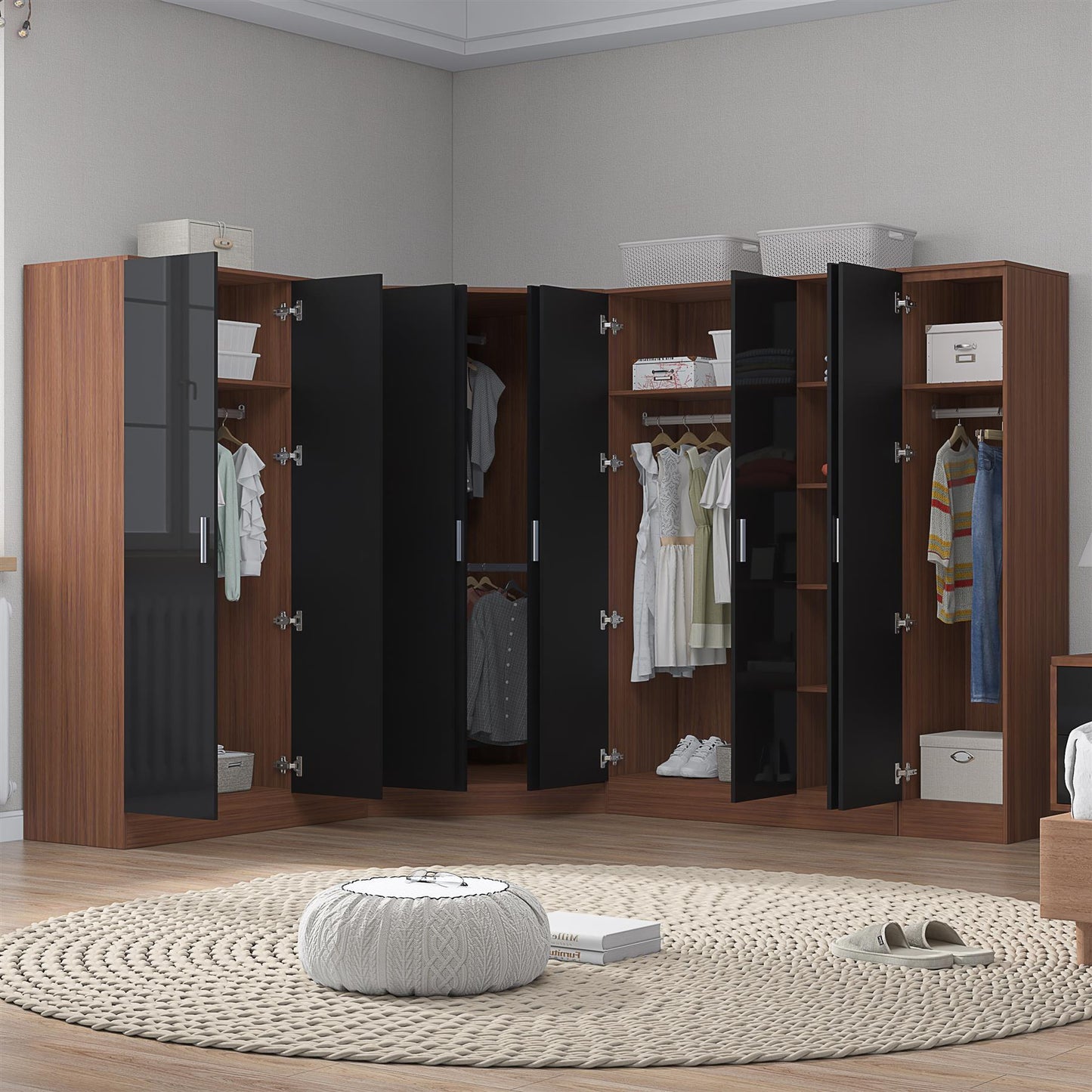 REFLECT Gloss Large 9 Door Corner Modular Wardrobe Bedroom Furniture Bundle Set