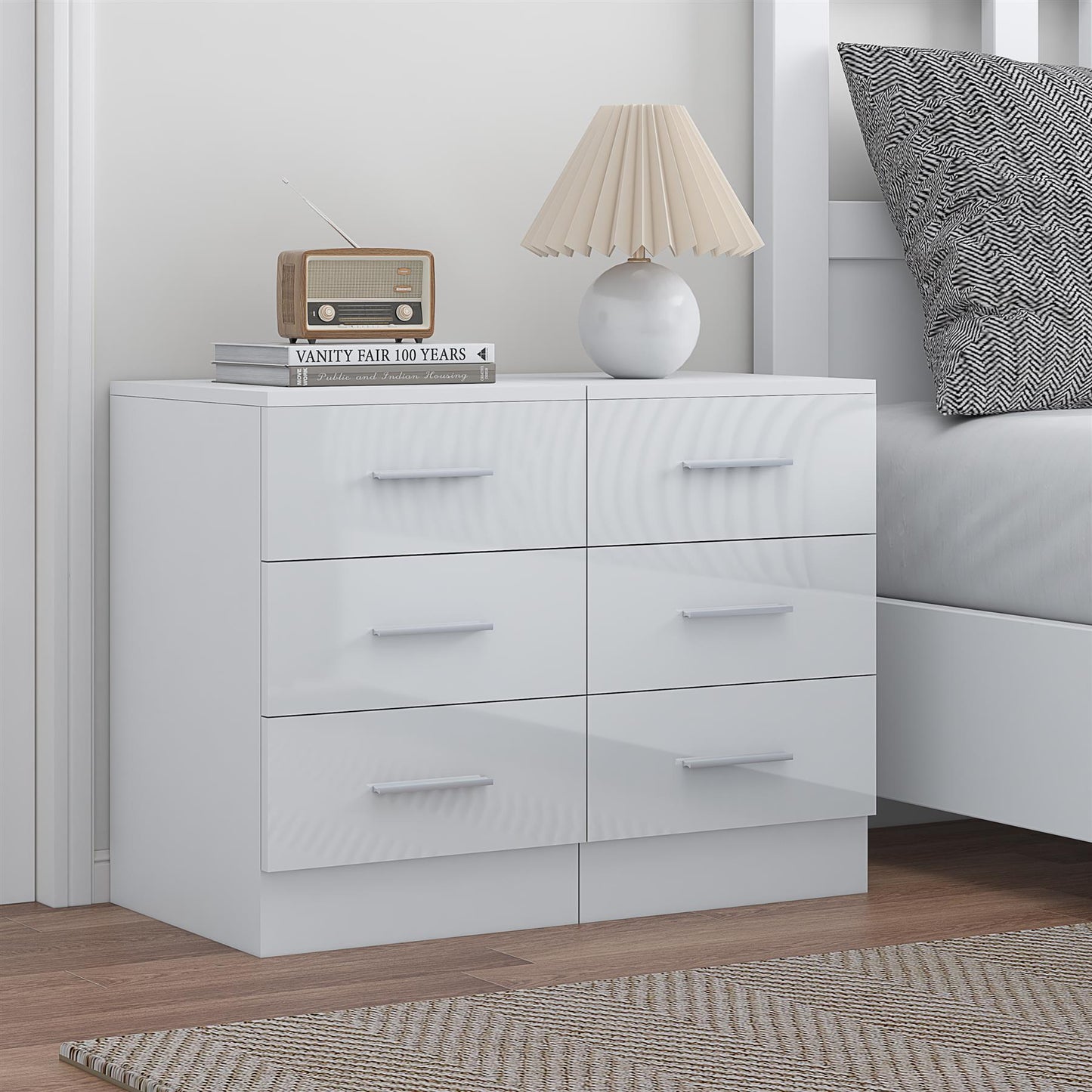 Reflect 3 Drawer Bedside Bundle (2x) - White Gloss & Matt White - Modern Bedside