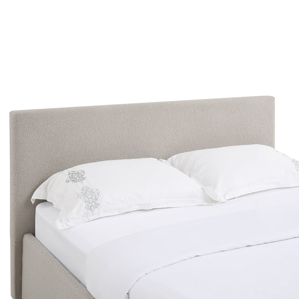 TEDDY BOUCLE 4FT6 Double Beige Ottoman Storage Bed Gas Lift Up with 15cm Memory Foam Mattress