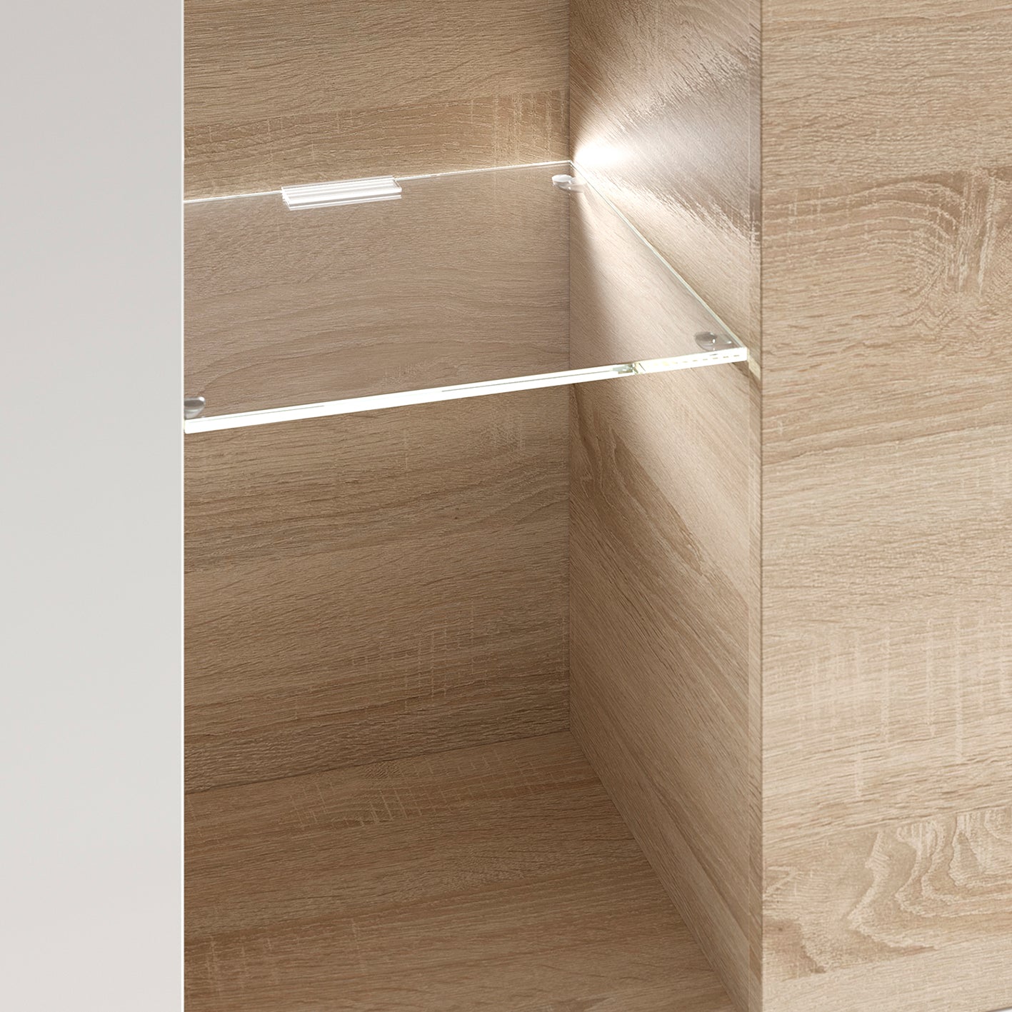 Modern Oak & White TV Unit with Glass Details and LED Lights- Media Storage for Living Rooms