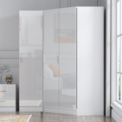 Reflect 2pc Wardrobe Bundle - 2 Door Corner + 1 Door Plain - White Gloss & Matt White