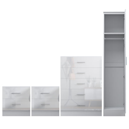 REFLECT Gloss 4pc Bedroom Set - 1 Door Wardrobe + 5 Draw Chest + 2 Bedsides