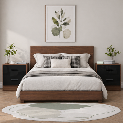 Reflect 2 Drawer Bedside Bundle (2x) - Black Gloss & Walnut - Modern Bedside