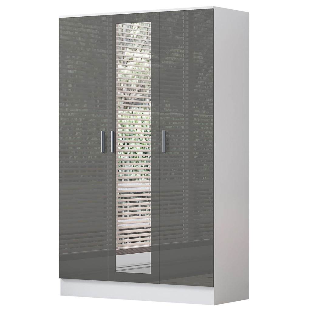 Reflect 2pc Wardrobe Bundle - 2 Door Corner + 3 Door Mirror - Grey Gloss & Matt White - H: 180cm x W: 179cm x D: 103cm