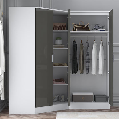 Reflect 2pc Wardrobe Bundle - 2 Door Corner + 2 Door Mirror - Grey Gloss & Matt White