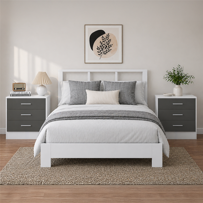Reflect 3 Drawer Bedside Bundle (2x) - Grey Gloss & Matt White - Modern Bedside