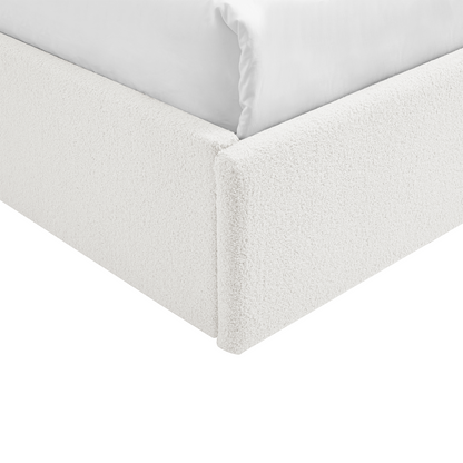 TEDDY Boucle Gas Lift Ottoman Storage Bed in White with 4 Size + Mattress Option