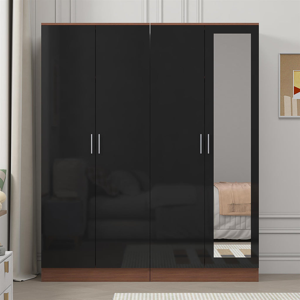 REFLECT - 2 Door Mirror + 2 Door Plain - Gloss Black / Matt Walnut