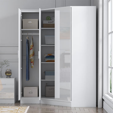 Reflect 2pc Wardrobe Bundle - 2 Door Corner + 1 Door Plain - White Gloss & Matt White