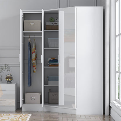 Reflect 2pc Wardrobe Bundle - 2 Door Corner + 1 Door Plain - White Gloss & Matt White