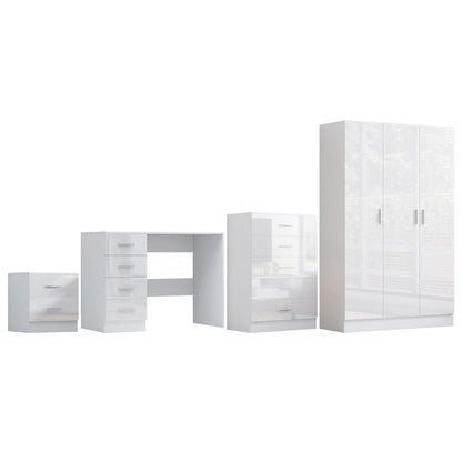 REFLECT Gloss 4pc Bedroom Set - 3 Door Wardrobe + Tall Chest + Bedside + Desk