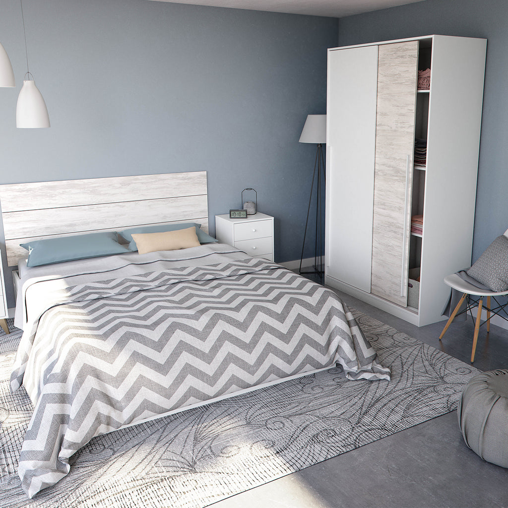 TOP 2 Door Large Modern Sliding Bedroom Wardrobe - White & Light Oak Finish