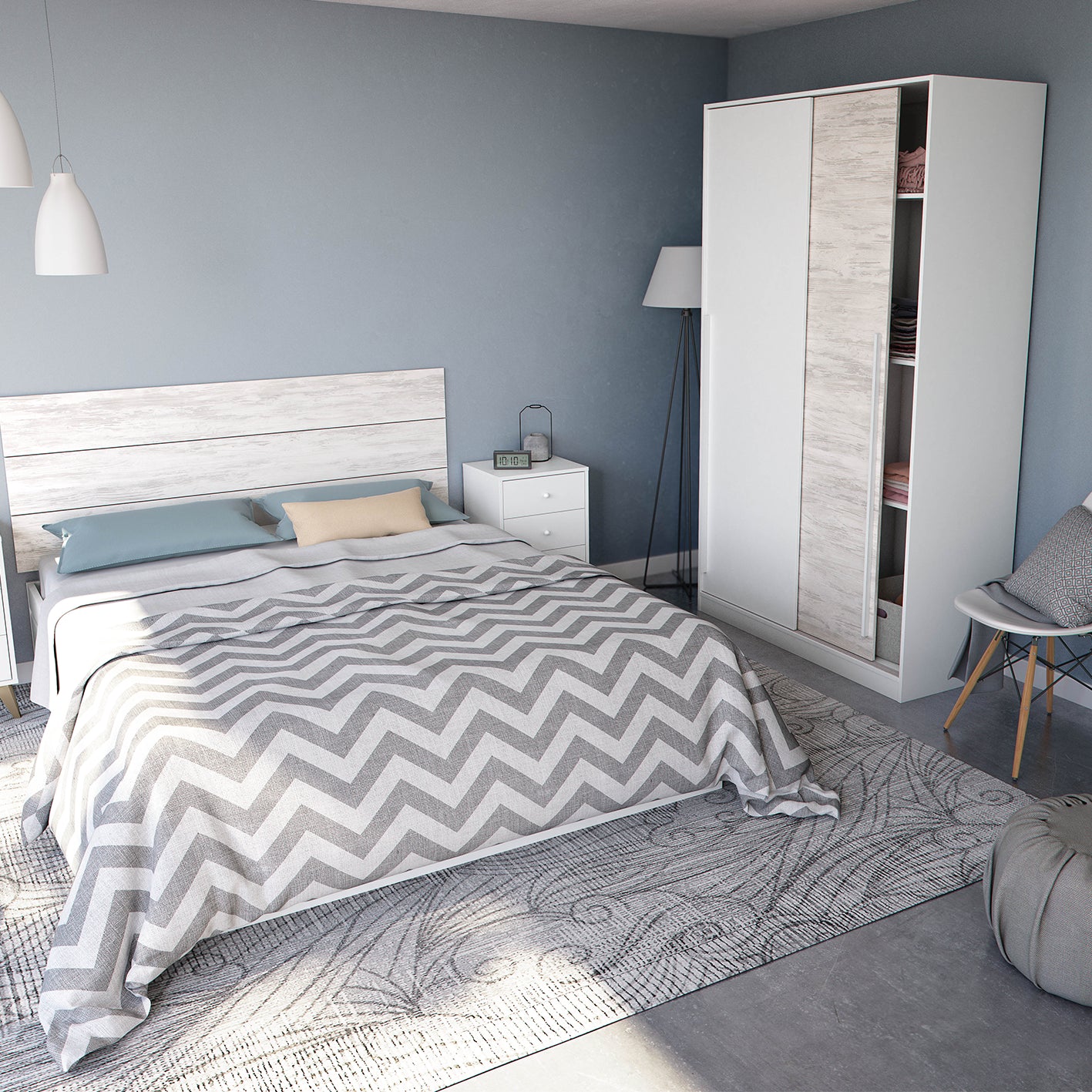 TOP 2 Door Large Modern Sliding Bedroom Wardrobe - White & Light Oak Finish