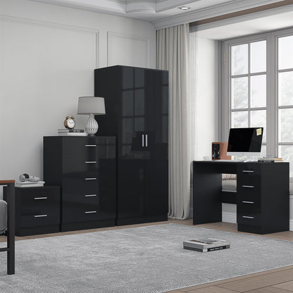 REFLECT Gloss 4pc Bedroom Set - 2 Door Wardrobe + 5 Draw Chest + Bedside + Desk