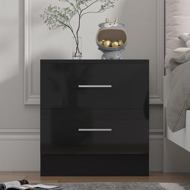 Reflect 2 Drawer Bedside - Black Gloss & Black Oak - Modern Nightstand for Bedroom Storage
