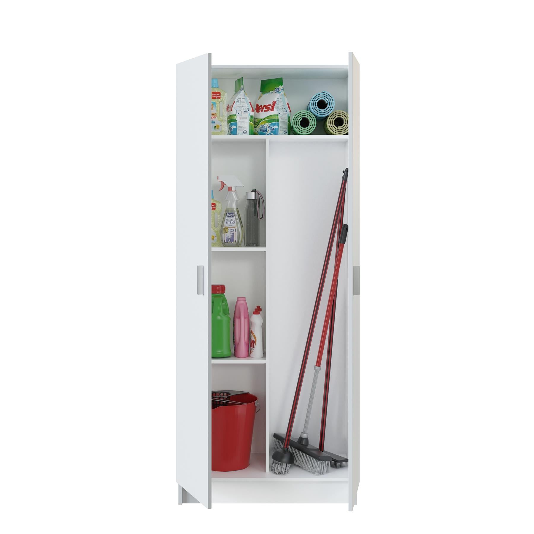 BALTIC Tall White Bathroom Storage Cabinet with 2 Doors- Slim Reversible Design