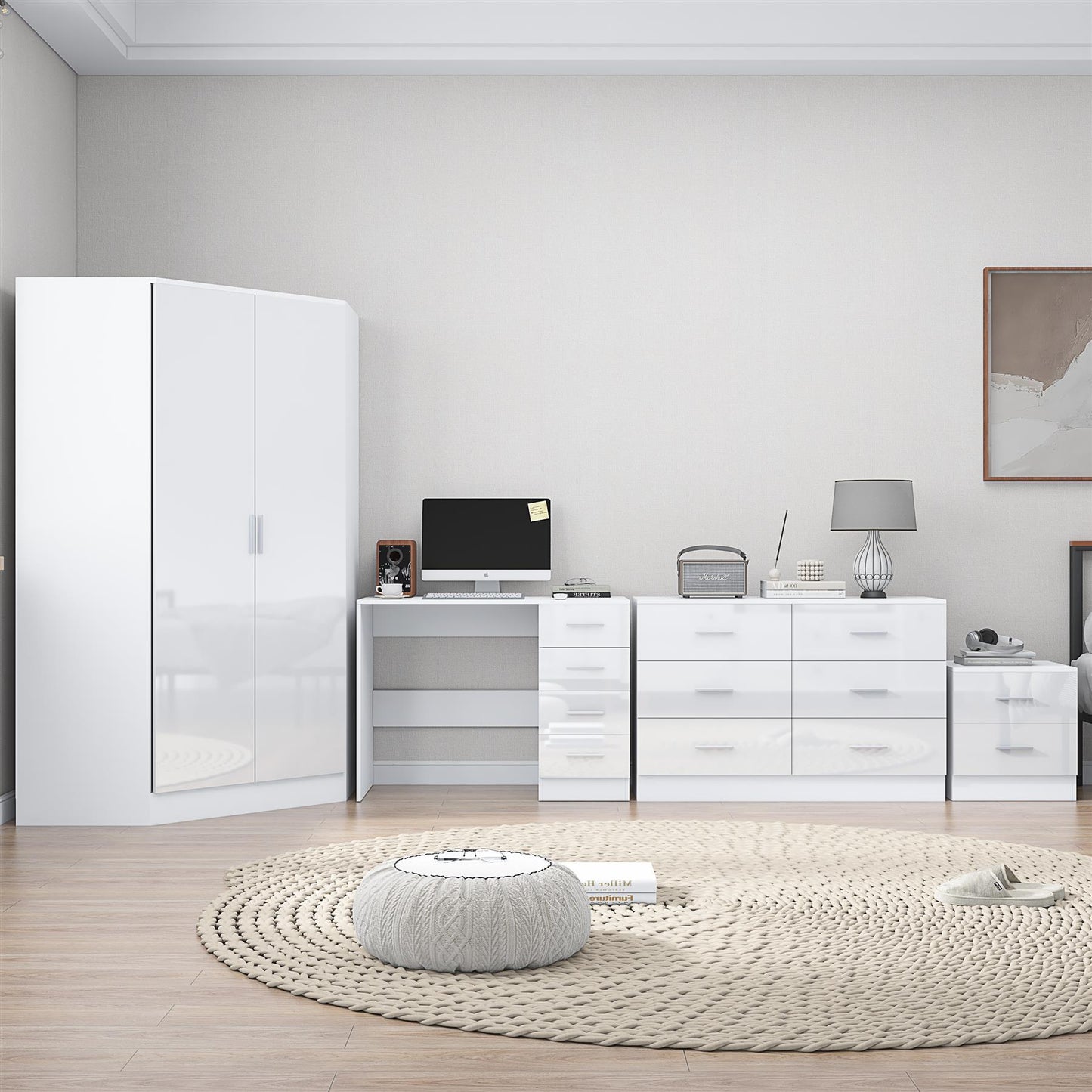 REFLECT 4pc Bedroom Set - Corner, Wide Chest, Bedside, Desk - 4 Colour Options