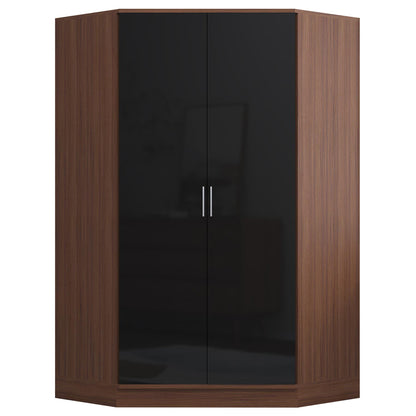 Reflect 3pc Wardrobe Bundle - 2 Door Corner + 2x 2 Door Plain - Black Gloss & Walnut