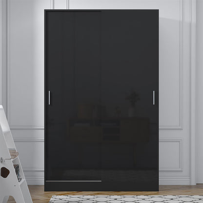 Reflect 2 Door Sliding Wardrobe - Black Gloss & Black Oak - Hanging Rails & Shelves - Modern Design