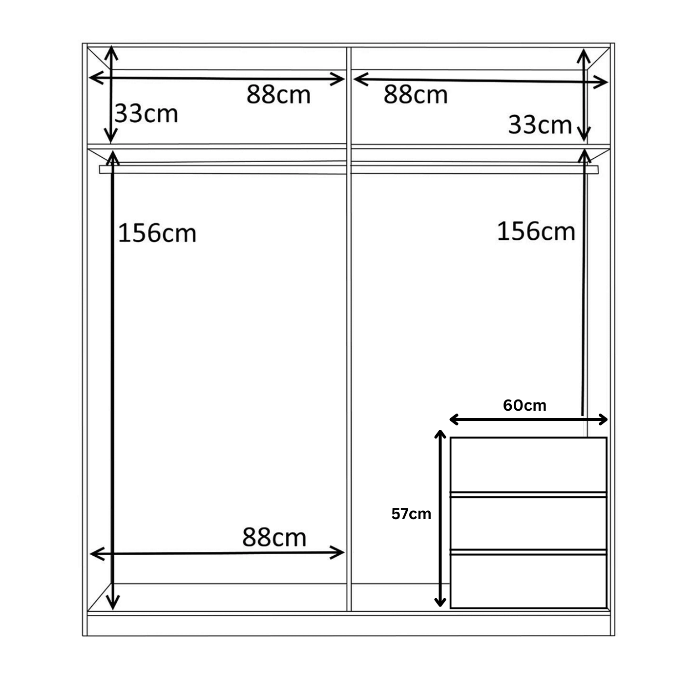 MAX Wardrobe 4 Door White 180cm + ARC 3 Drawer Internal Chest Storage Set