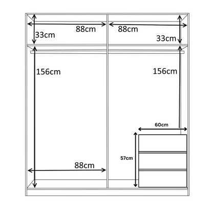 MAX Wardrobe 4 Door White 180cm + ARC 3 Drawer Internal Chest Storage Set