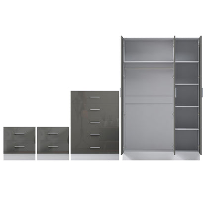 REFLECT Gloss 4pc Bedroom Set - 3 Door Wardrobe + 5 Draw Chest + 2 Bedsides