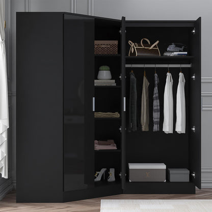Reflect 2pc Wardrobe Bundle - 2 Door Corner + 2 Door Mirror - Black Gloss & Black Oak
