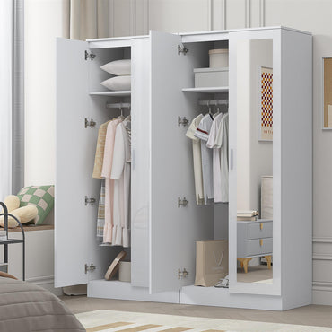 Reflect 2pc Wardrobe Bundle - 2 Door Mirror + 2 Door Plain - White Gloss & Matt White