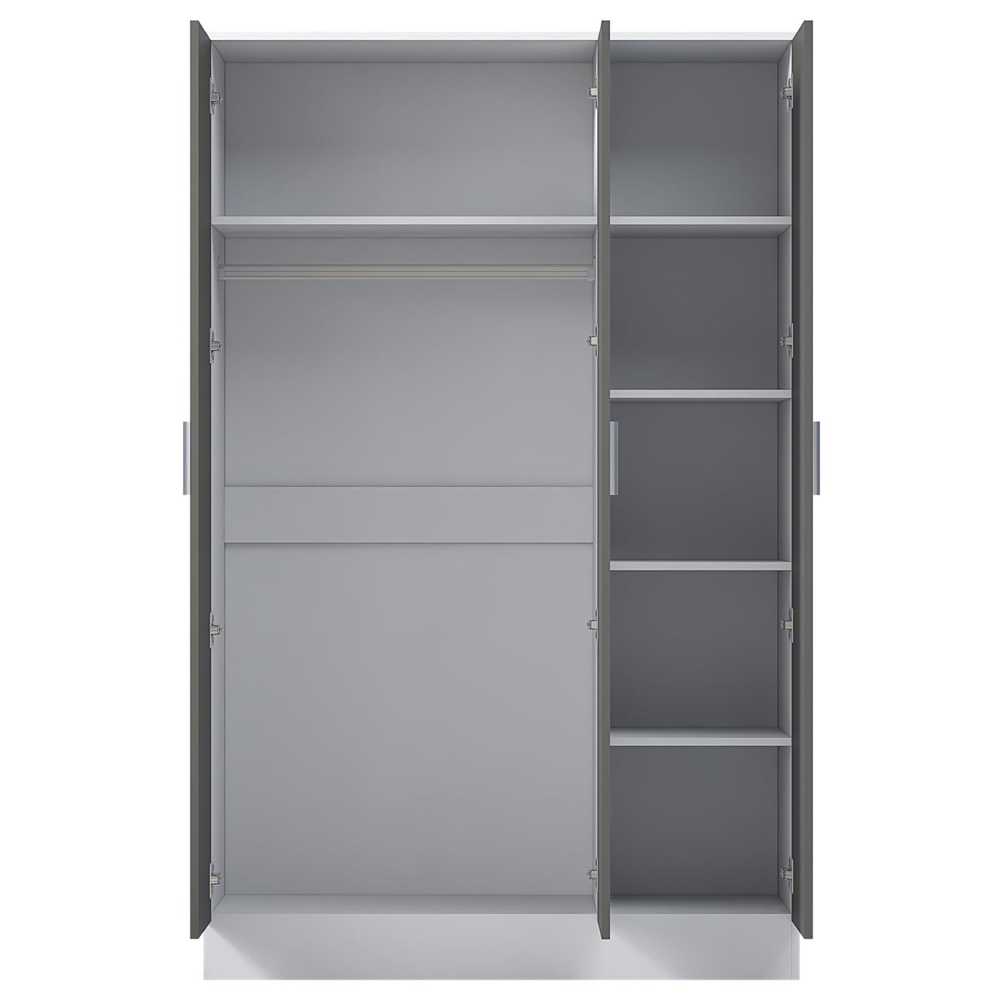 Reflect 3 Door Mirror Wardrobe - Grey Gloss & Matt White - Hanging Rail & 4 Shelves - Modern Design