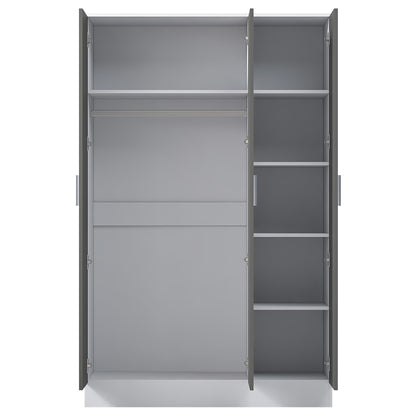 Reflect 3 Door Mirror Wardrobe - Grey Gloss & Matt White - Hanging Rail & 4 Shelves - Modern Design