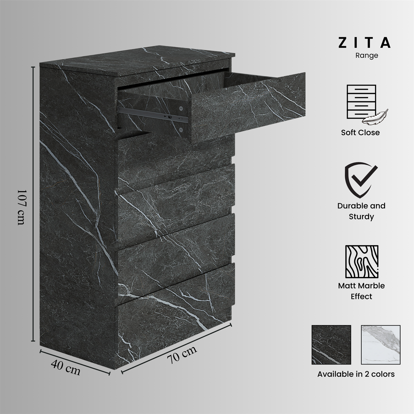 ZITA 3/4pc Bedroom Furniture Sets Wardrobe Chest Bedside - White OR Grey Marble