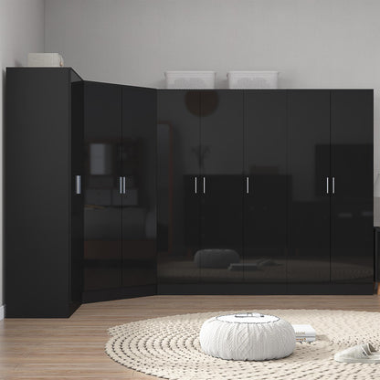 Reflect 4pc Wardrobe Bundle - 2 Door Corner + 3 Door Plain + 2x 2 Door Plain - Black Gloss & Black Oak