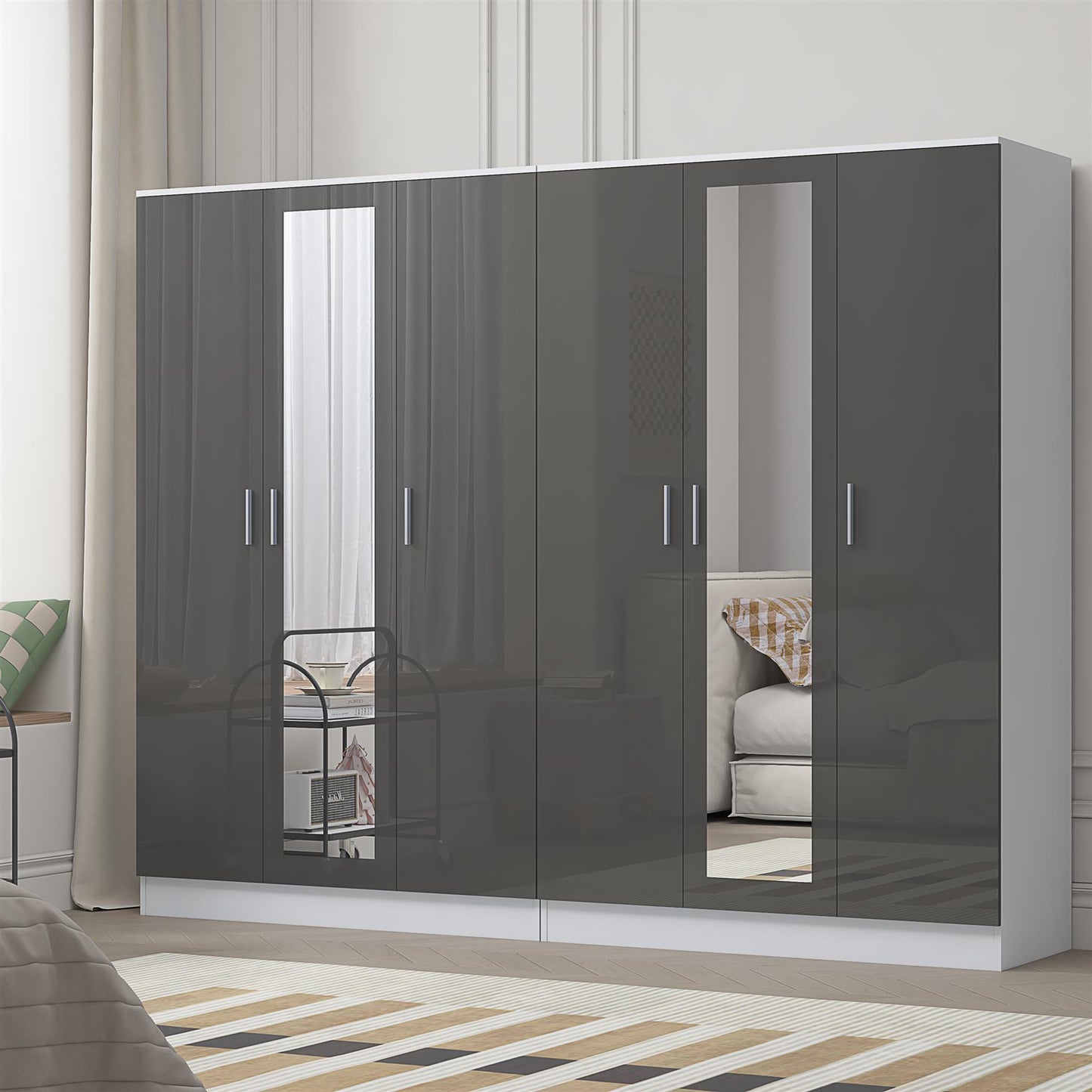 Reflect 2pc Wardrobe Bundle - 3 Door Mirror + 3 Door Mirror - Grey Gloss & Matt White