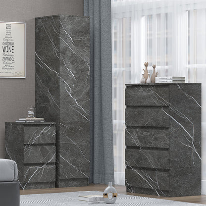 ZITA 3pc Set - 1 Door Wardrobe + Tall Chest + Bedside in White OR Grey Marble
