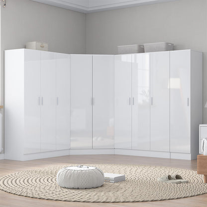 Reflect 4pc Wardrobe Bundle - 2 Door Corner + 2x 3 Door Plain + 1 Door Plain - White Gloss & Matt White