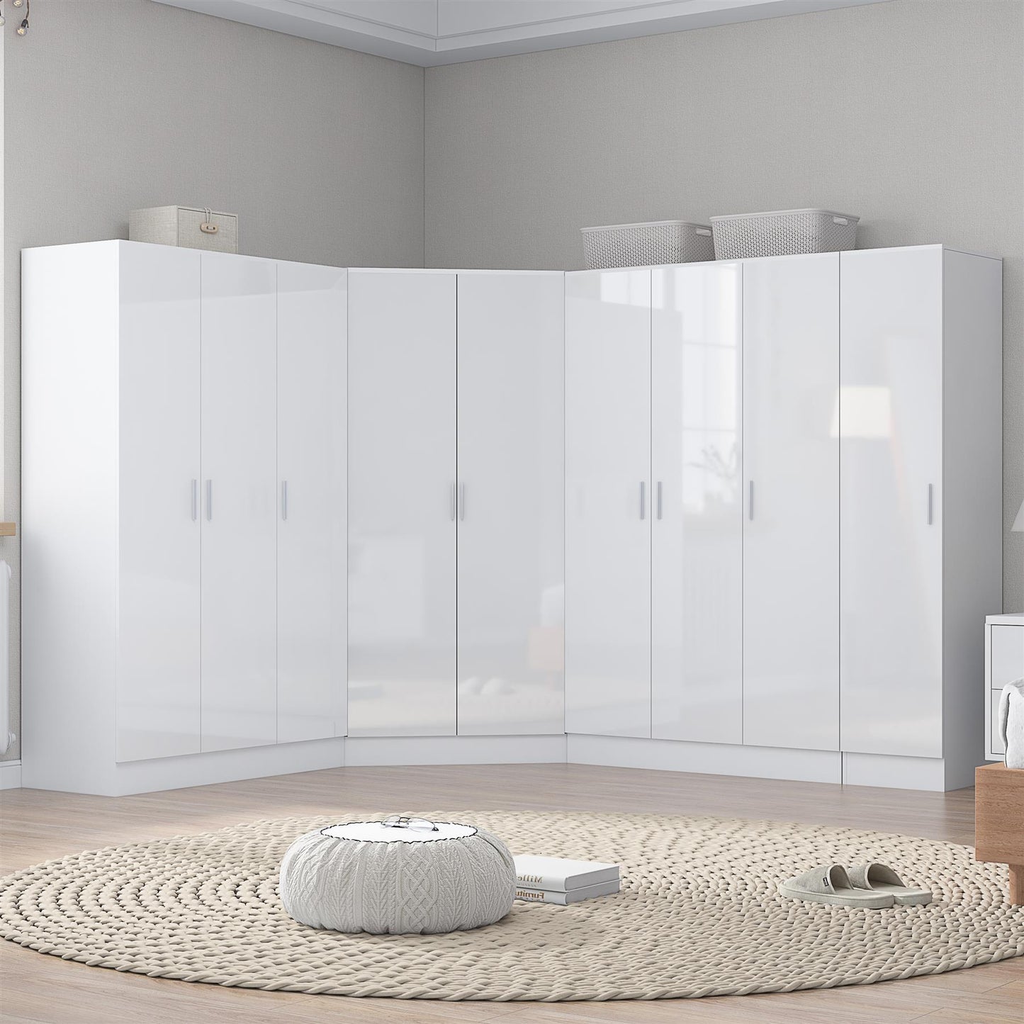 REFLECT Gloss Large 9 Door Corner Modular Wardrobe Bedroom Furniture Bundle Set