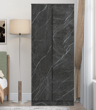 2 Door Wardrobe - Grey/White Matt Marble Effect ZITA