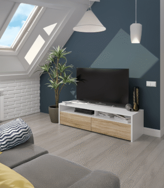 KIOTO 2 Door TV Media Unit - White & Oak