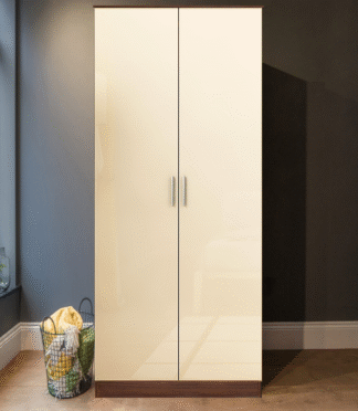 2 Door Plain Wardrobe - Cream Gloss/Walnut REFLECT