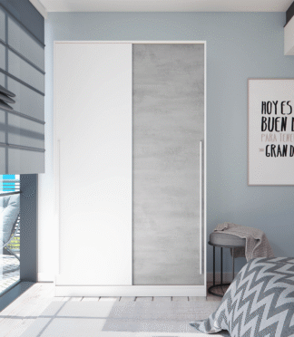 TOP 2 Door Sliding Wardrobe (120cm) - White & Grey Concrete Effect
