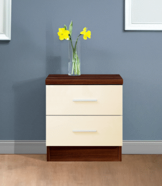2 Drawer Bedside - Cream Gloss/Walnut REFLECT