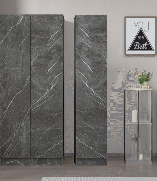 Bedroom Furniture 2pc Set: 1 Door Wardrobe + 2 Door Wardrobe - Grey/White Marble Effect ZITA