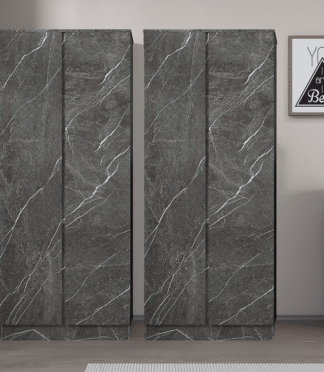 Bedroom Furniture 2pc Set: 2 Door Wardrobe + 2 Door Wardrobe - Grey/White Marble Effect ZITA