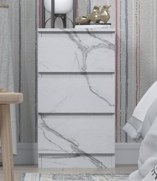3 Drawer Bedside Table - Grey/White Matt Marble Effect ZITA