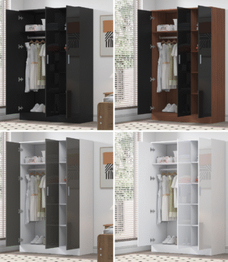 3 Door Plain Wardrobe - 4 Colours REFLECT