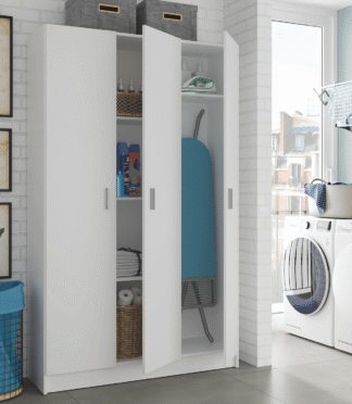 VITA 3 Door Utility Broom Cupboard - White