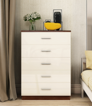 5 Drawer Chest- Cream Gloss/Walnut REFLECT