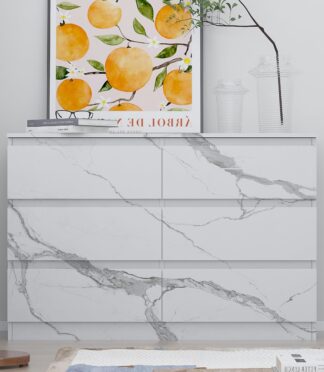 6 Drawer Wide Chest - Grey/White Matt Marble Effect ZITA